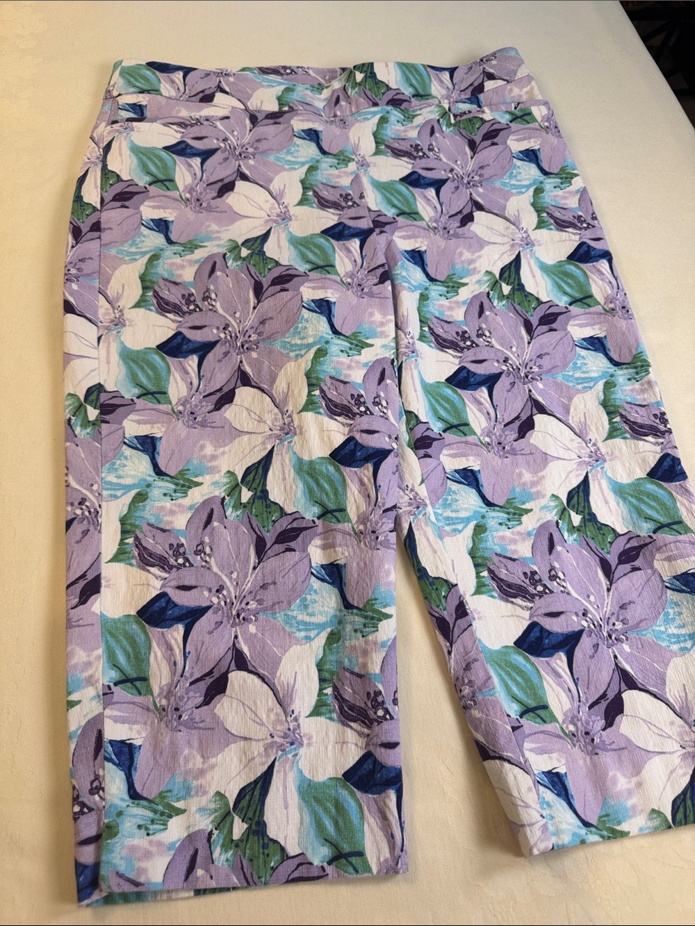 Chico's Lavender Floral Print Top with Teal & Navy Accents